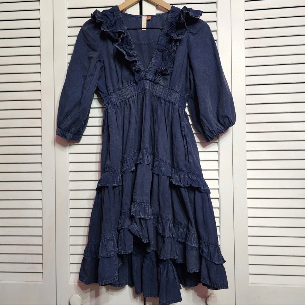Anthropologie - Denim Layered High Low Dress - Picture 3 of 12